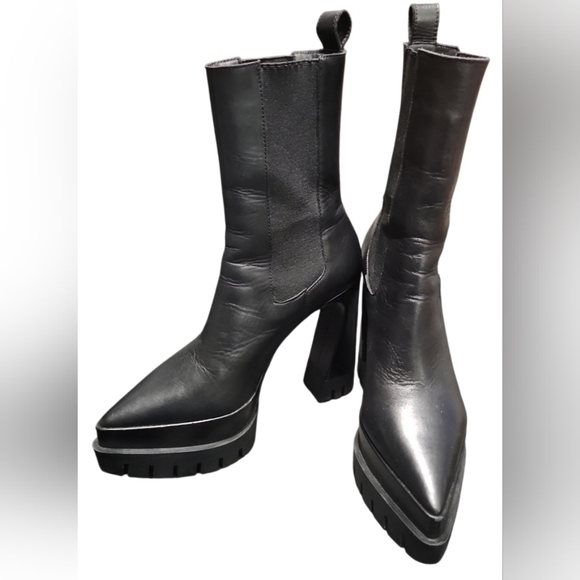 Steve Madden Millie Leather Boot Goth Witchcore Grunge Size 8.5 Chunky Lug Heel - Picture 3 of 10